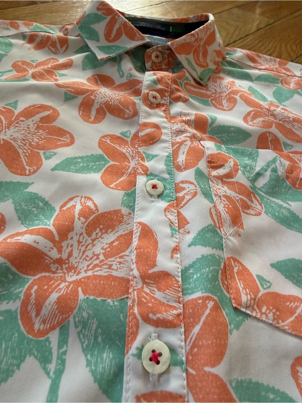 William Murray Button Up Shirt Men's Size M Floral Golf Hawaiian Orange/White - Picture 6 of 13